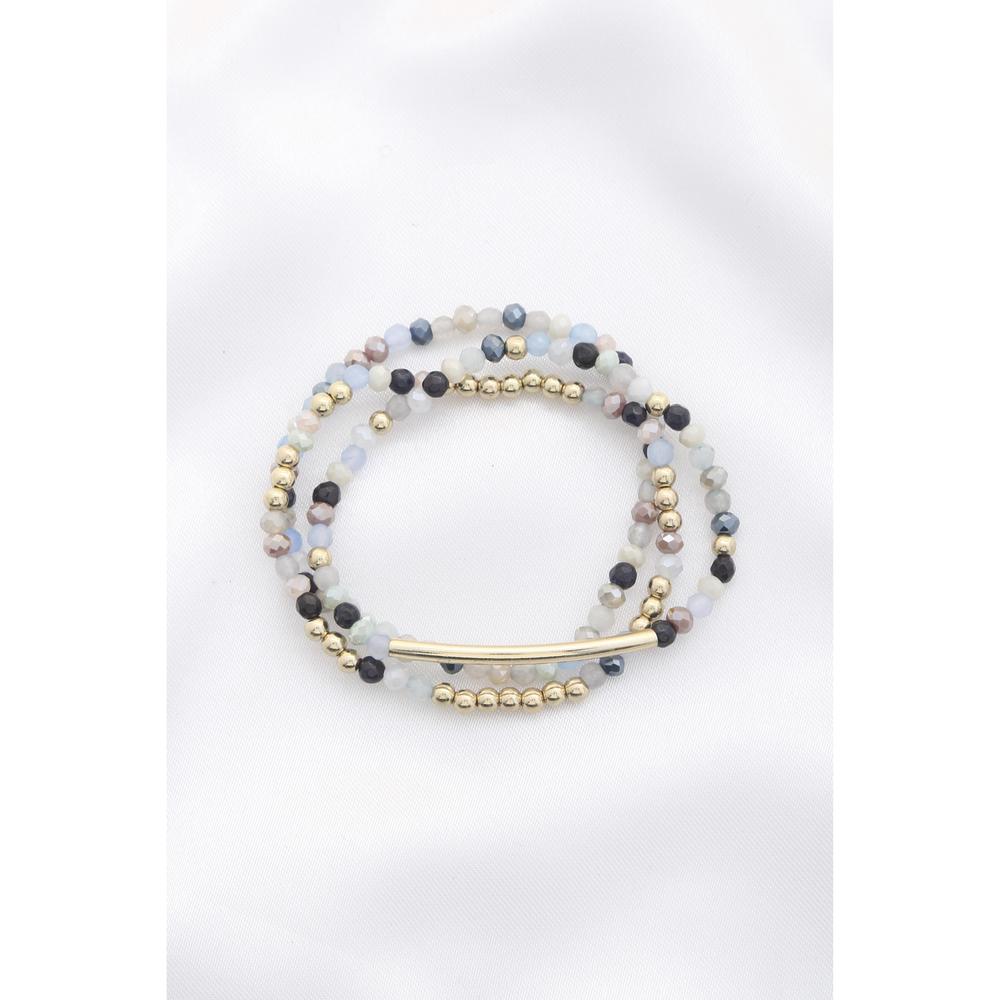 3 Row Glass Bead Stretch Bracelet - Picture 1 of 6